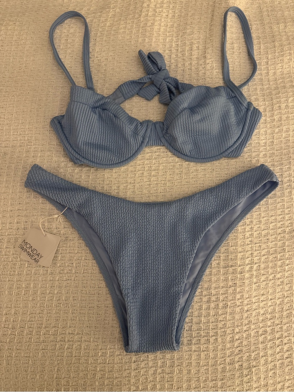 Monday Swimwear Dusty Blue Textured Underwire Bikini Set